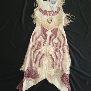 Herve Leger Purple and Cream Fringe Dress